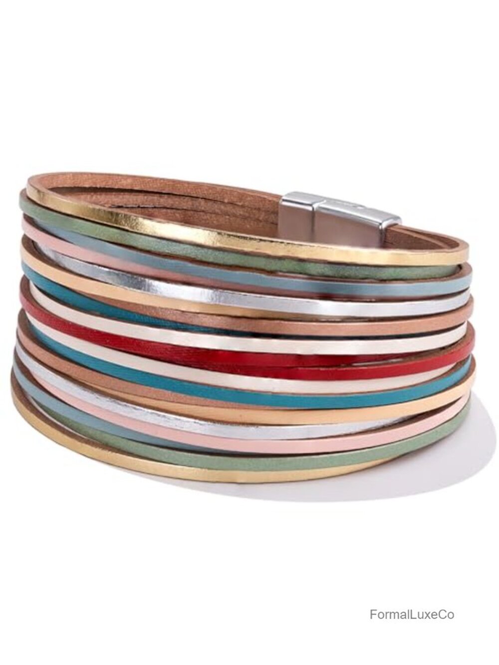 Faux Leather Wrap Bracelet with Magnetic Clasp Stackable Layered Bangle